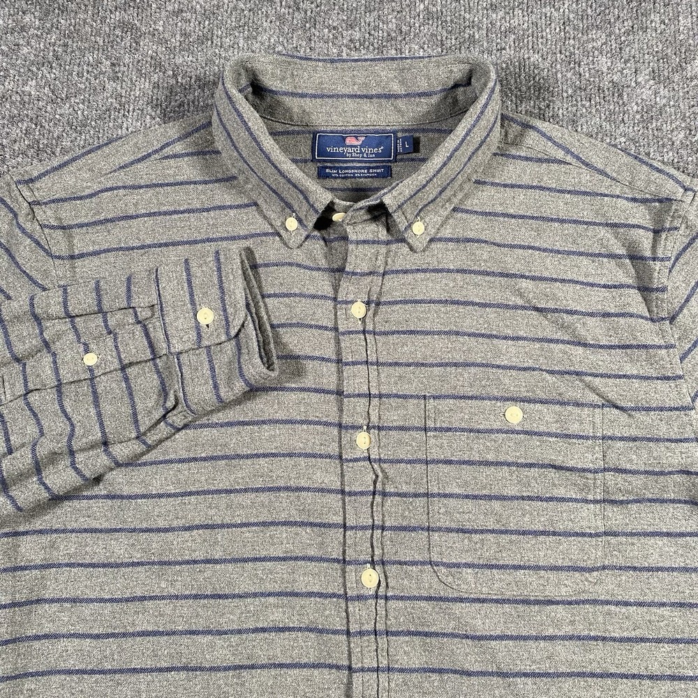 Vineyard Vines Mens L Striped Long Sleeve Slim Longshore Shirt Flannel Button up